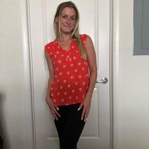 Floral Red-Orange Blouse